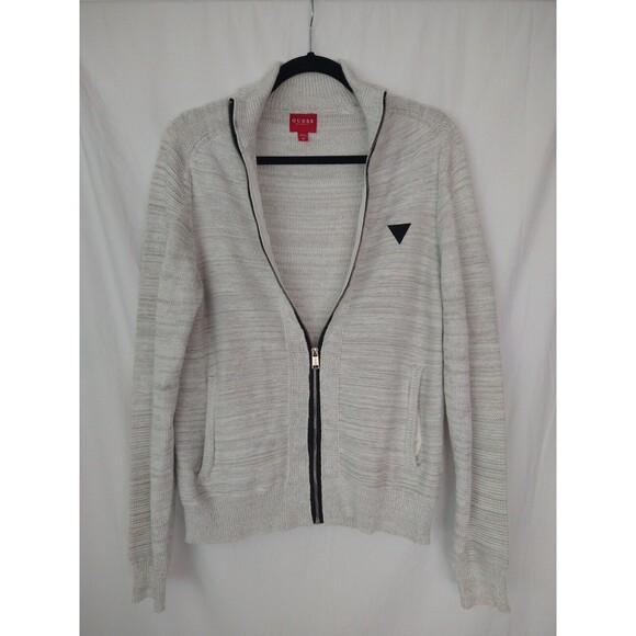 Guess Cardigan sweater full zip pockets Sz M Knit Chunky Academia Grandpa Preppy - Picture 1 of 16